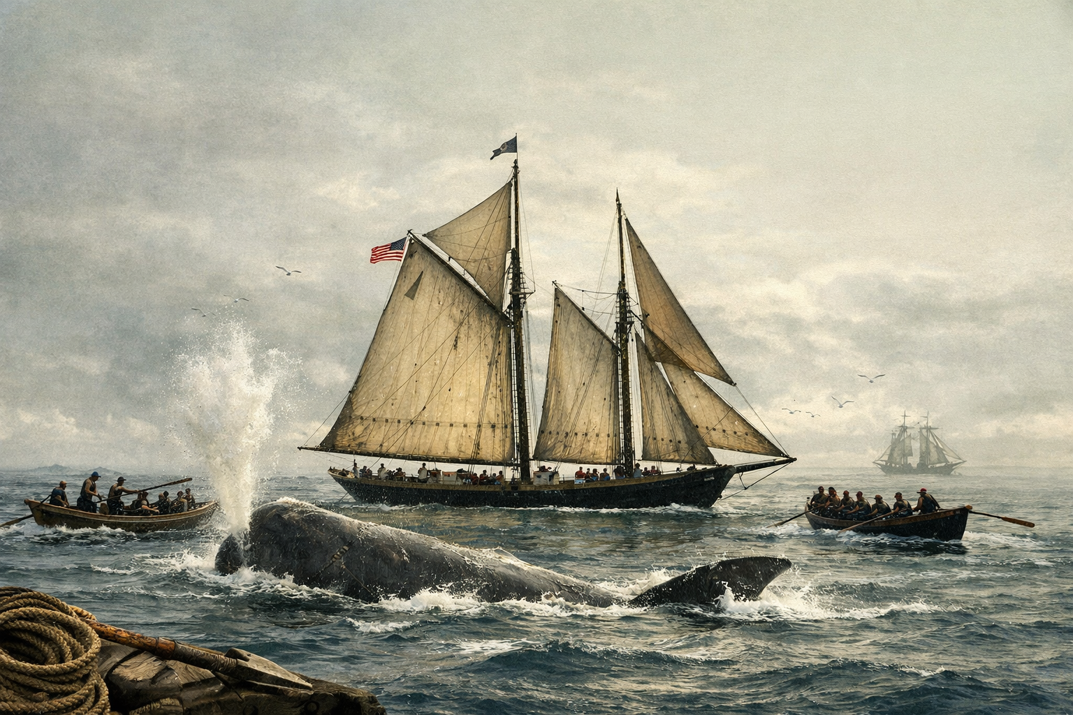 Whaling scene illustration from the archive